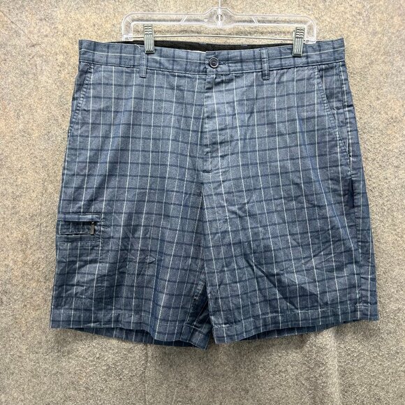 Greg Norman Shorts Mens 36 Blue Chino Flat Front Cotton Golf Five Iron Check - Picture 1 of 10